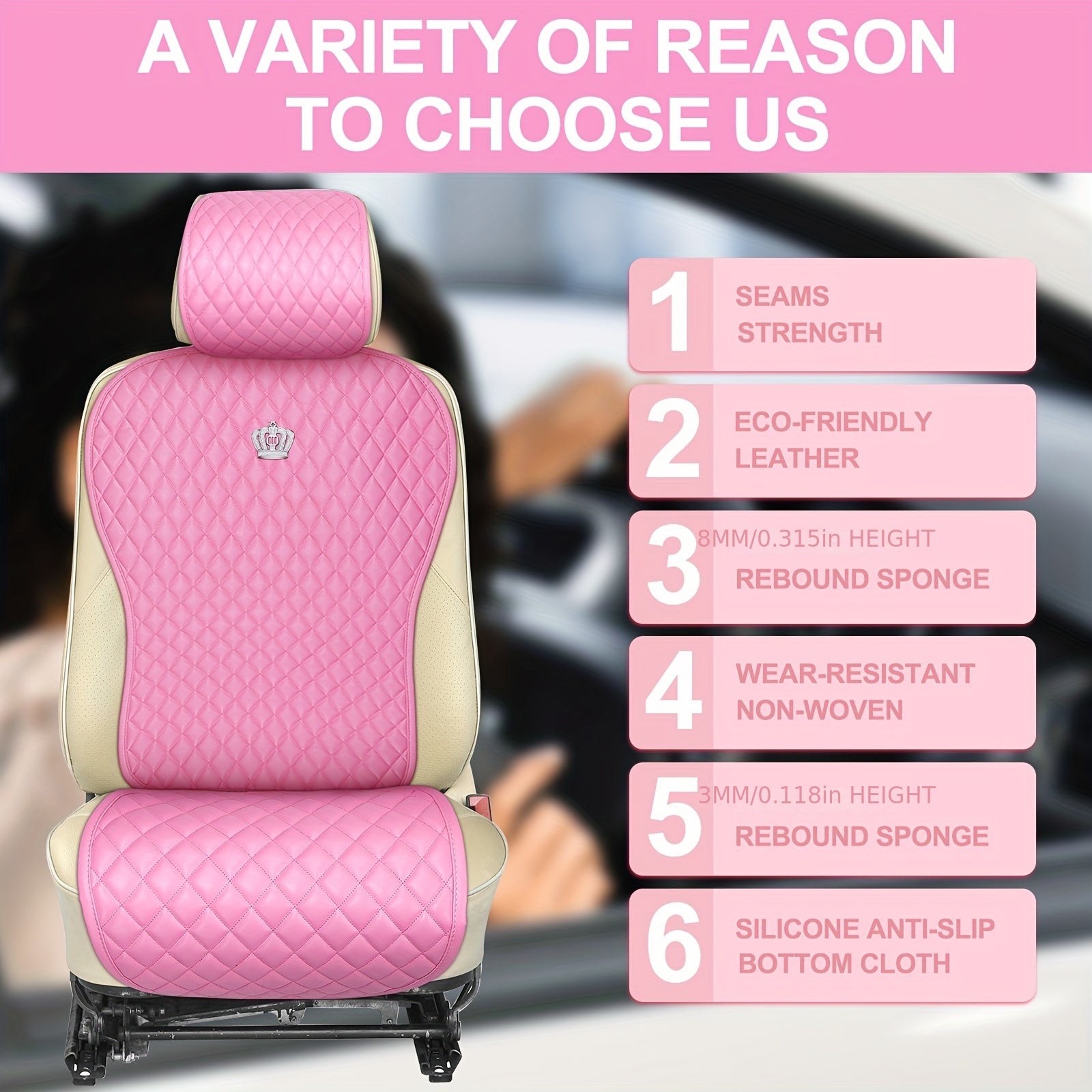 Pink Car Accessories Set Full Set Seat Cover Set Steering Wheel Center Console Handbrake Seat Belt Cover Bling Car Interior Sets Phone Glasses Holder Adapter Car License Frames For Women, 38 Pcs